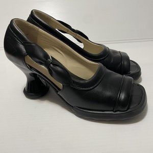 John Fluevog Mini Bebe Open-Toe Pumps Black Chunky Women’s Shoes Sz 10